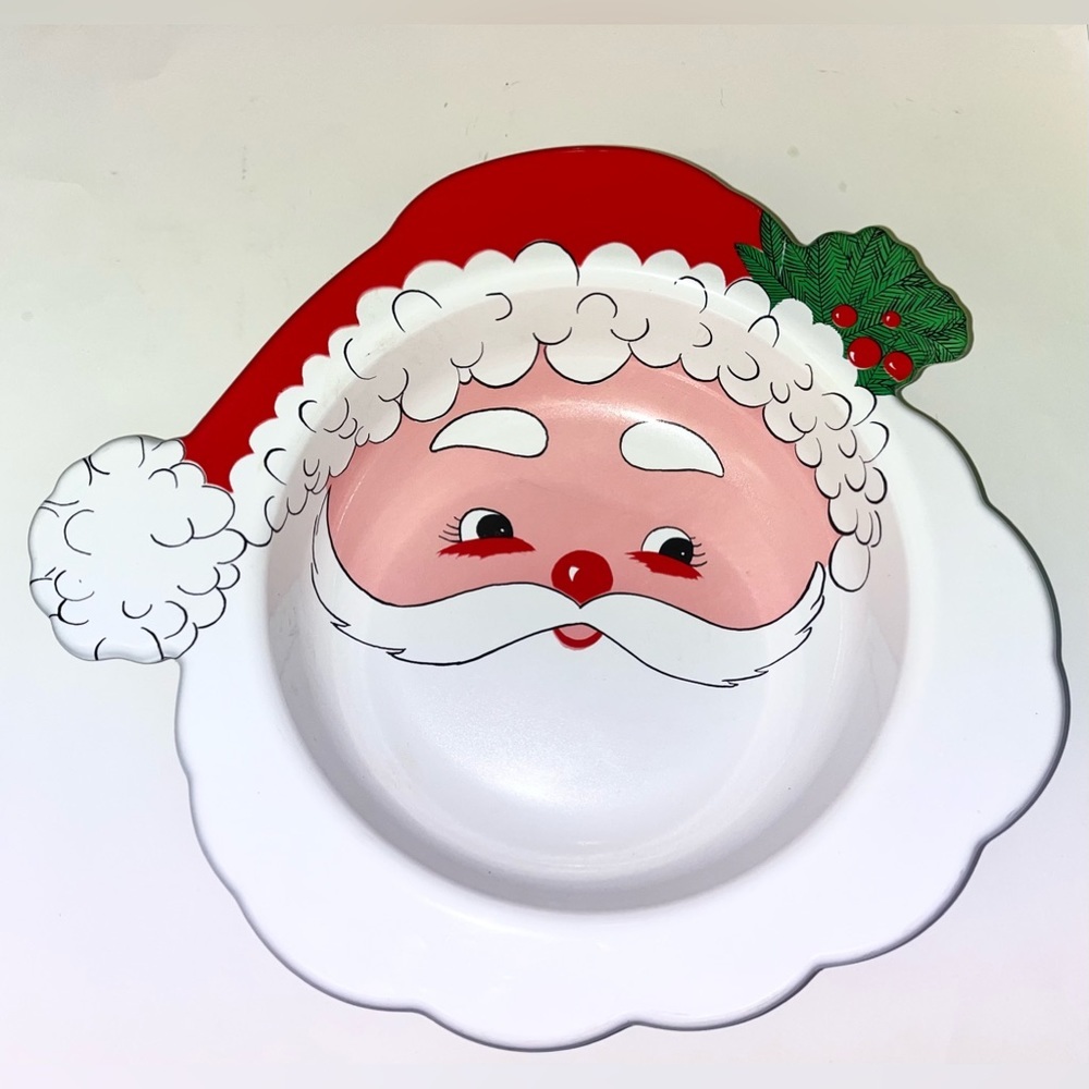 VTG Molded Plastic Santa Claus Serving Bowl Christmas Holiday Party Dish 16x14x3